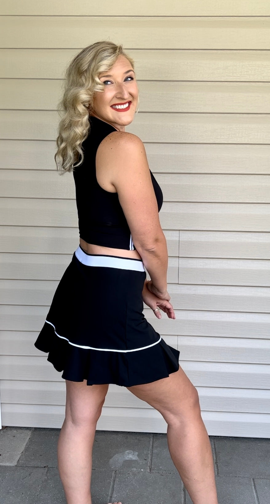 Black and White Pleated Matching Athletic Set